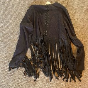 Brand new with tags ,black , sweater cropped with fringe, xl